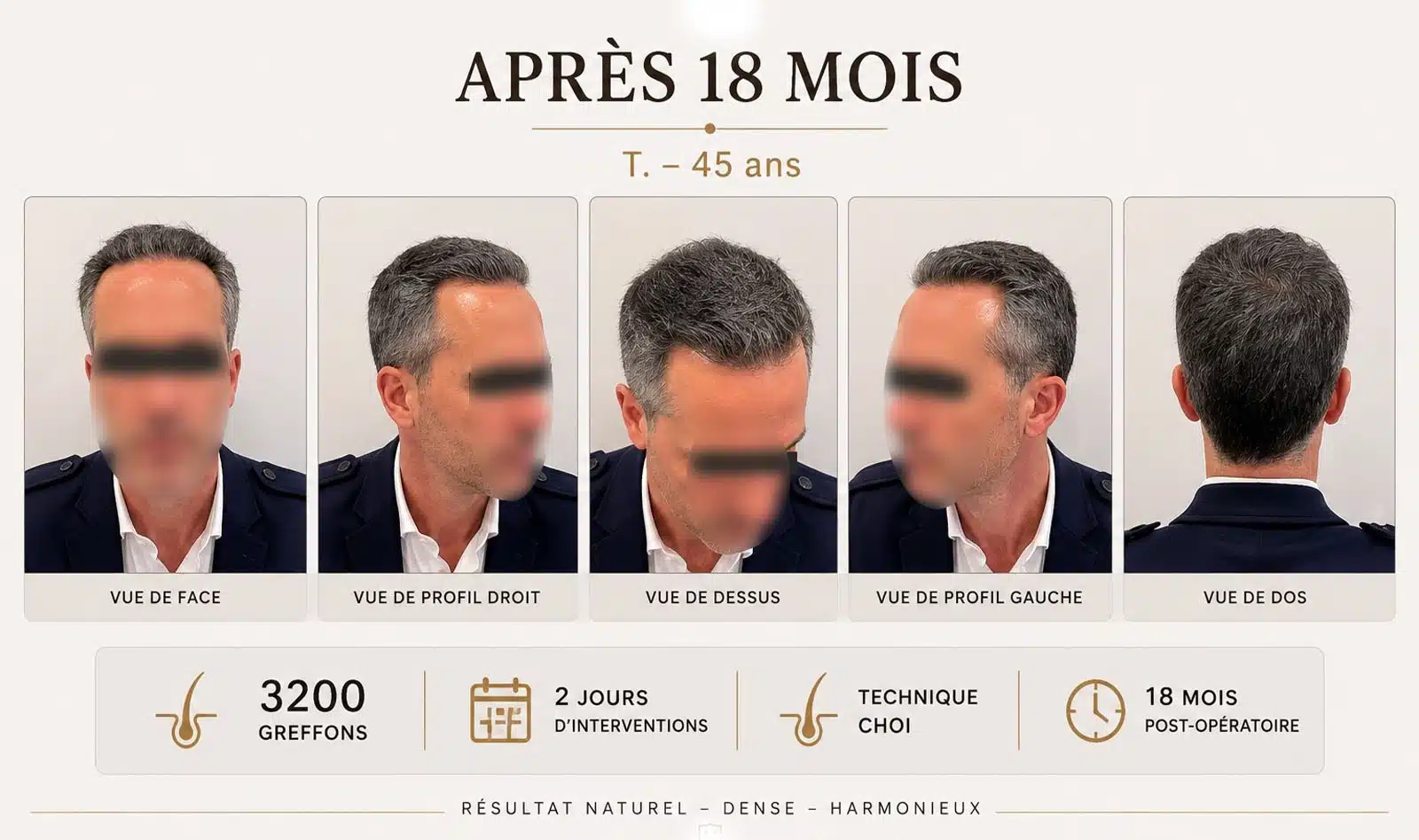 Avant après greffe de cheveux CHOI 3200 greffons — Maison Marignan Paris